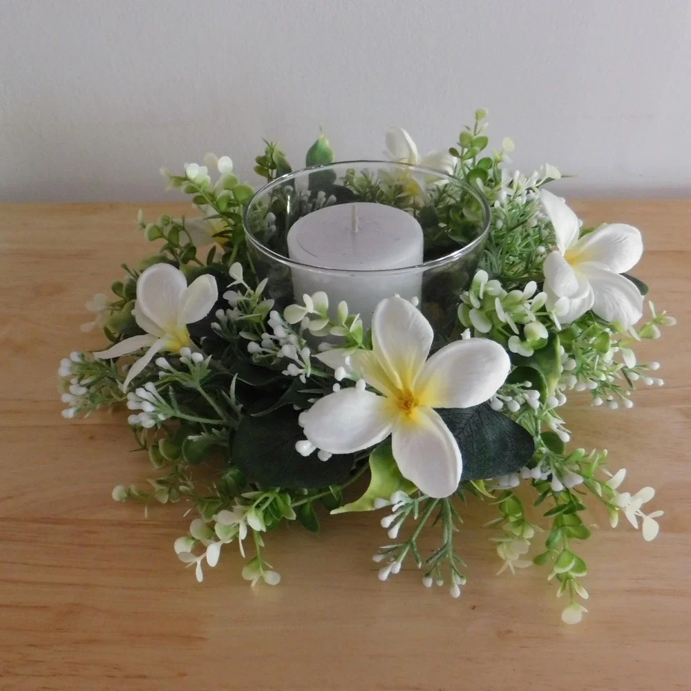 Neutral Greenery Candle Ring, Cottagecore Farmhouse, Spring Summer small wreath